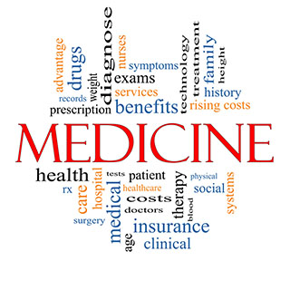 Medicine Word Cloud Concept with great terms such as records exams symptoms patient costs blood clinical and more